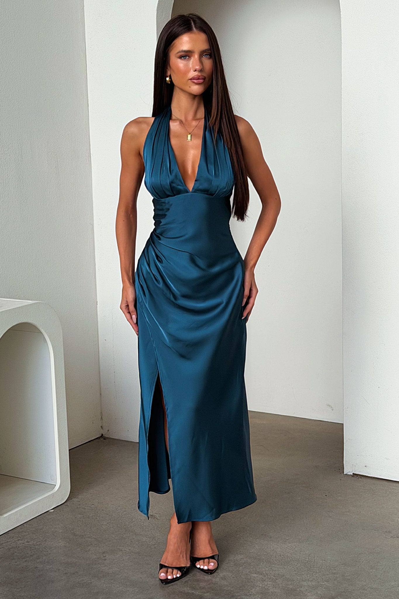 Miss | Jurk Dames Halterneck Maxi Avondjurk - Polyester
