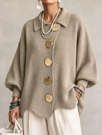 Isadora™ | Oversized Collared Cardigan With Large Metal Buttons — 9