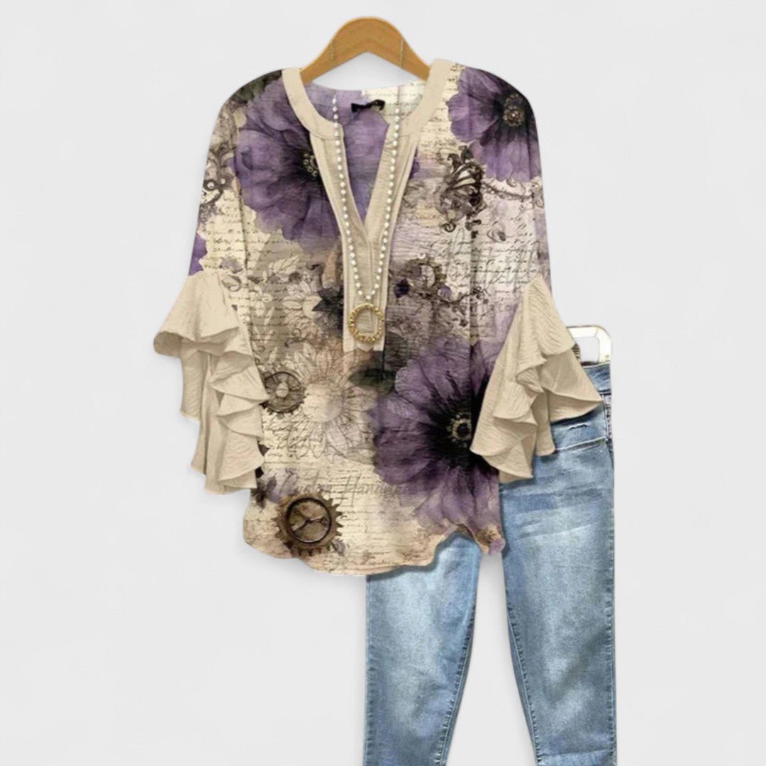 Sienna’s | Blouse Women Volant Sleeves V‑Neck Oversized – Viscose
