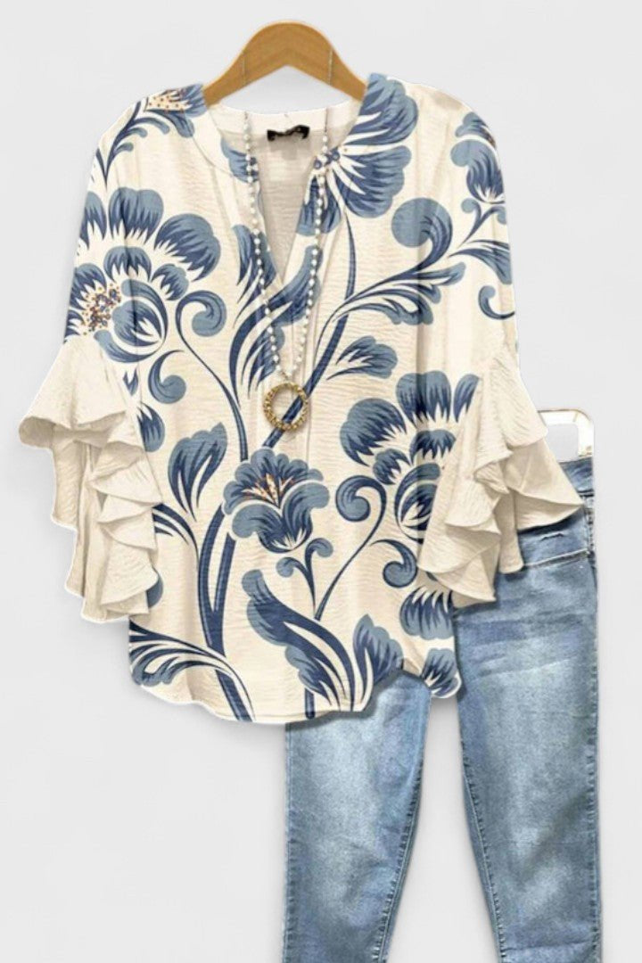 Sienna’s | Blouse Women Volant Sleeves V‑Neck Oversized – Viscose