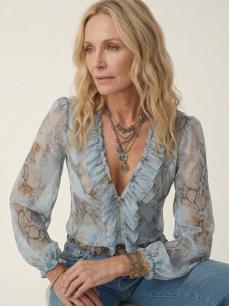 Sienna’s | Blouse Women Casual Elegant Snake Print – Chiffon