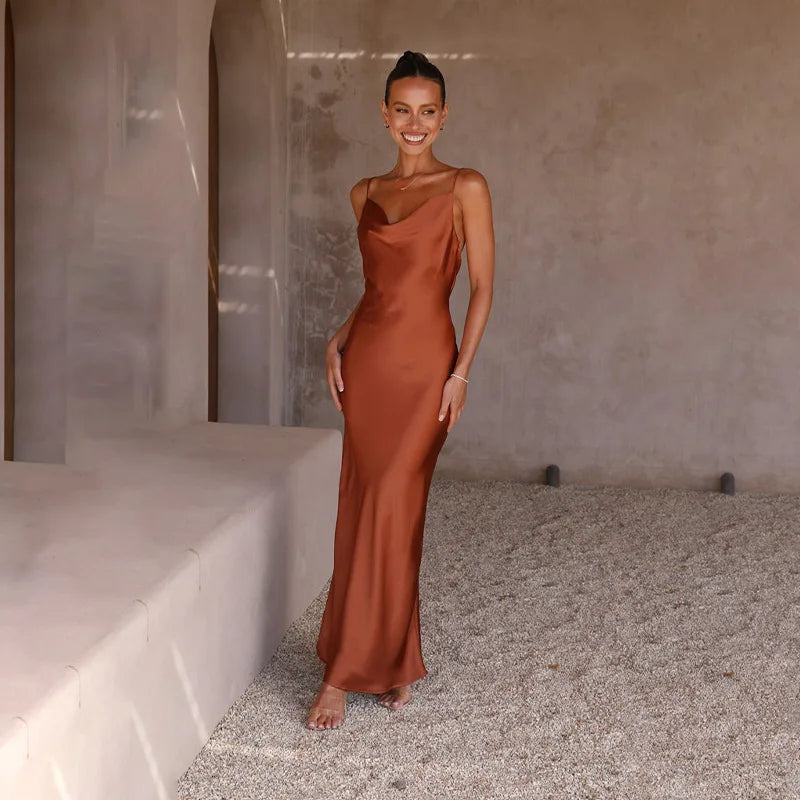 Dames Cowl Neck Slip Midi Jurk