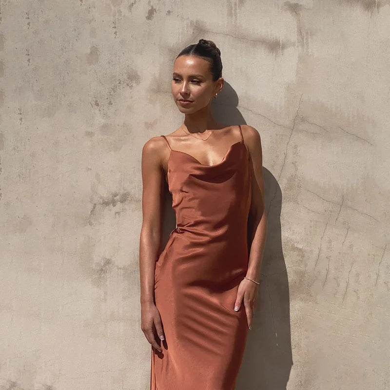 Dames Cowl Neck Slip Midi Jurk