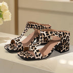 Damesslippers met blokhak luipaardprint