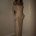 Noëlle | Off-Shoulder Maxi Jurk met Glitters & Elegante Pasvorm
