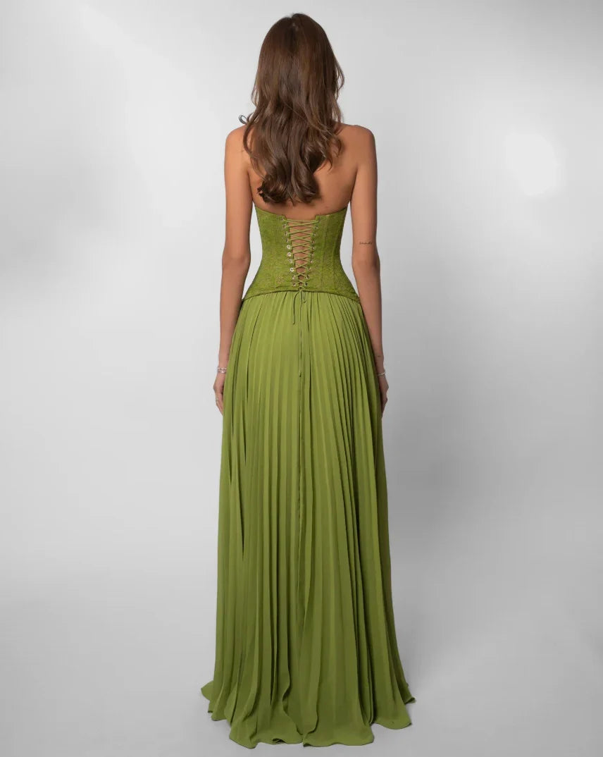 Elvaria | Luxe Maxi Jurk met Corset Top & Plissé Rok