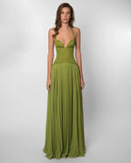 Elvaria | Luxe Maxi Jurk met Corset Top & Plissé Rok