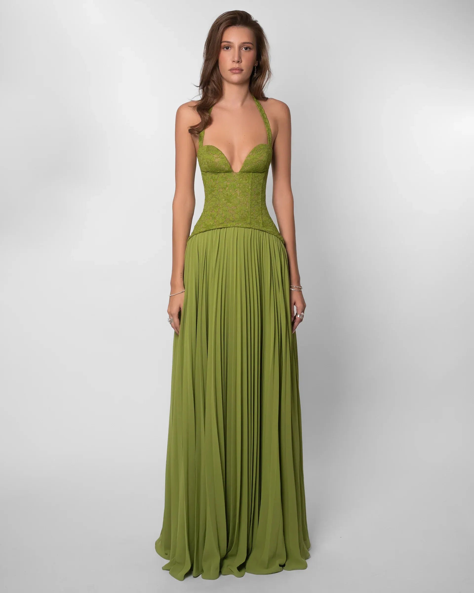 Elvaria | Luxe Maxi Jurk met Corset Top & Plissé Rok