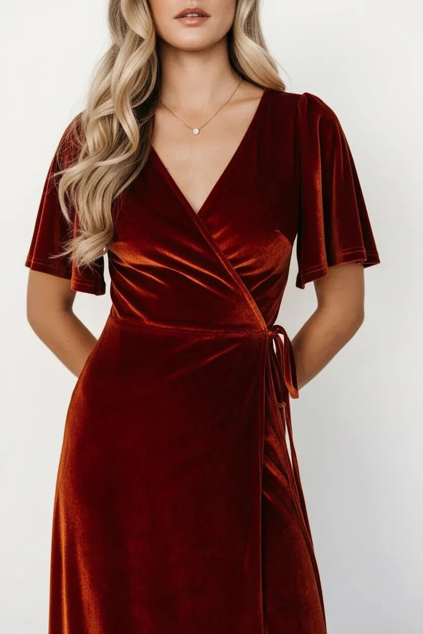 Fluwelen Maxi Jurk Dames | Wrap V-hals Hoge Split