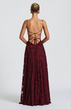 Florencia | Maxi Jurk met Open Rug & Bloemenstructuur