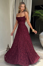 Florencia | Maxi Jurk met Open Rug & Bloemenstructuur