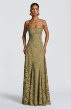 Florencia | Maxi Jurk met Open Rug & Bloemenstructuur