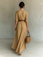 Sienna's | Ladies Lapel Single Breasted Long Sleeve Belted Maxi Dress