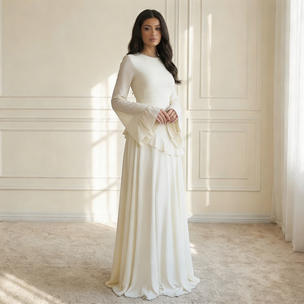 Elysera | Maxi Jurk met Ruffle Details & Flare Mouwen