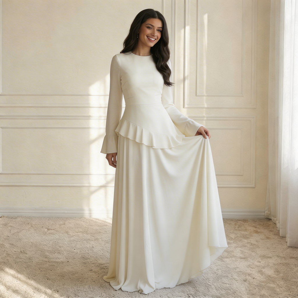 Elysera | Maxi Jurk met Ruffle Details & Flare Mouwen