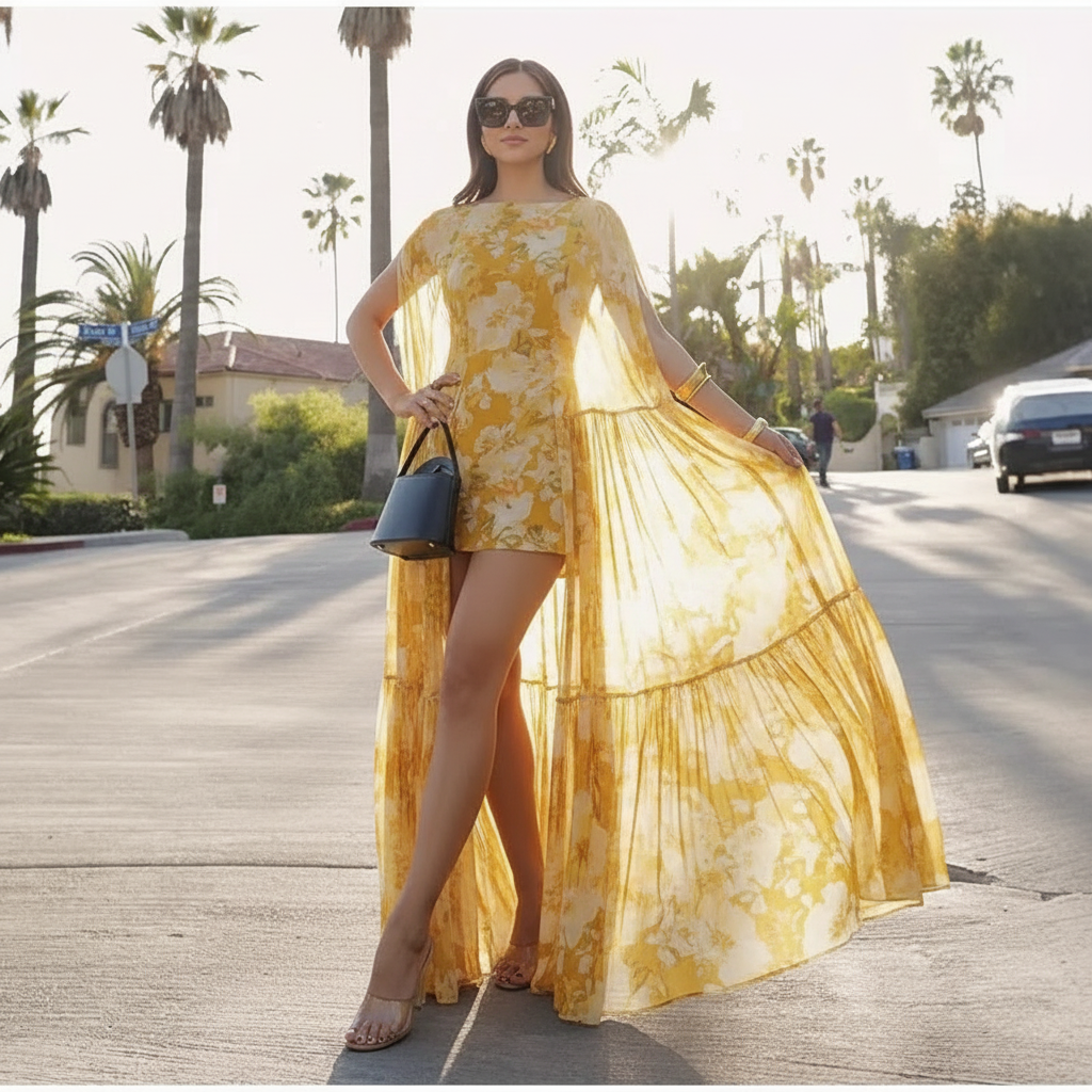 Alvéra | Flowing Maxi Overlay Jurk met Cape Effect
