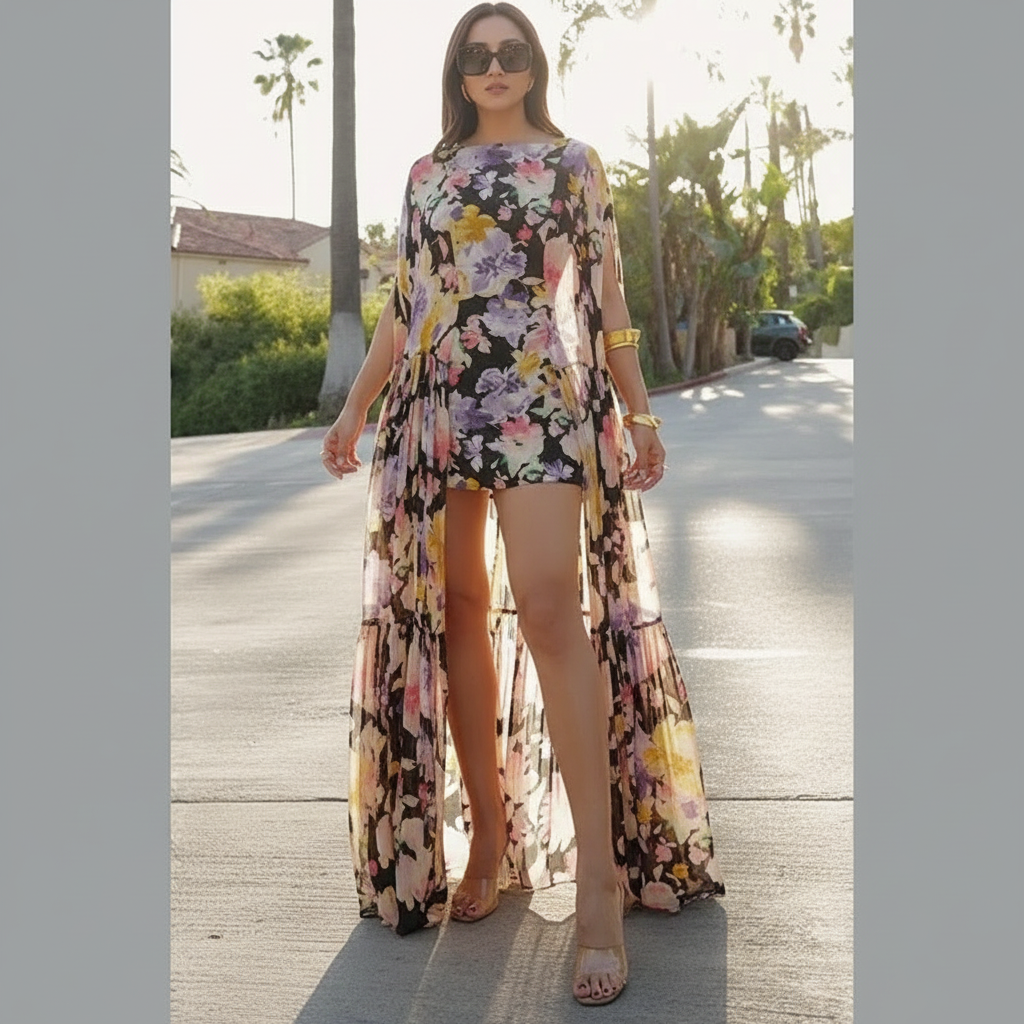 Alvéra | Flowing Maxi Overlay Jurk met Cape Effect