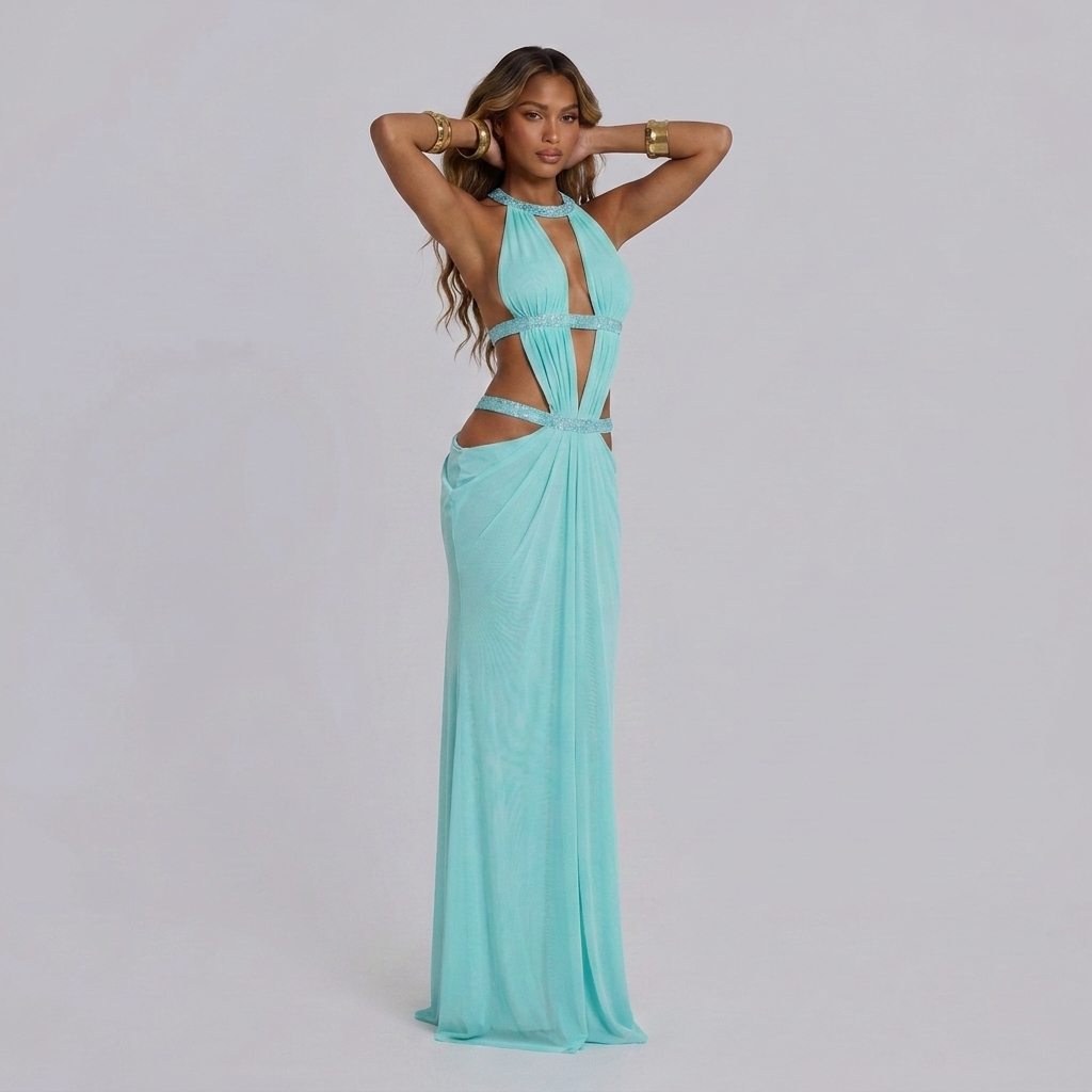 Aurelia | Cut-Out Maxi Jurk met Halterhals & Open Rug