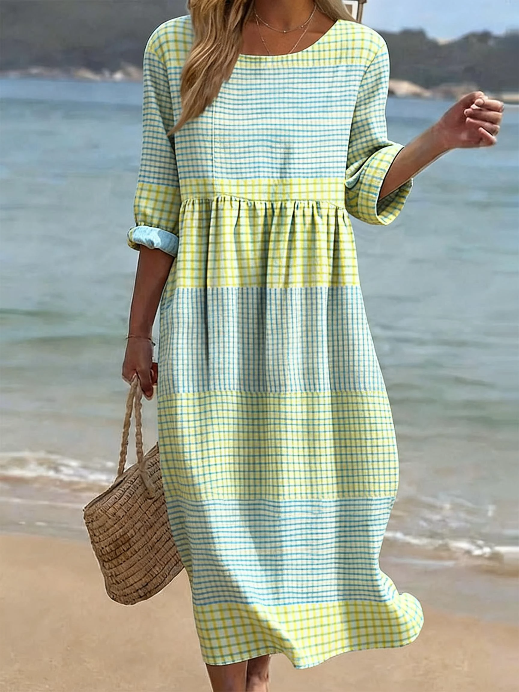 Miss | Jurk Dames Casual Midi Katoen