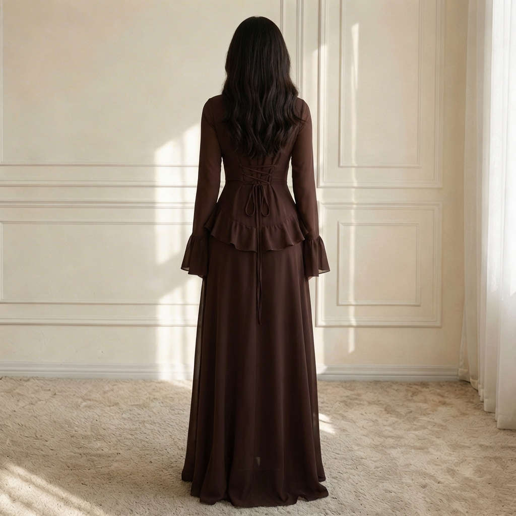 Elysera | Maxi Jurk met Ruffle Details & Flare Mouwen