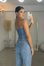 Miss | Tweedelige Set Dames Strapless Diamandlook - Casual