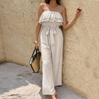 Miss | Jumpsuit Dames Tube Top Ruches Enkellengte - Geweven stof