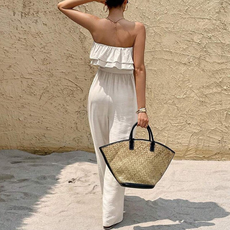 Miss | Jumpsuit Dames Tube Top Ruches Enkellengte - Geweven stof