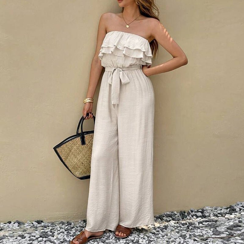 Miss | Jumpsuit Dames Tube Top Ruches Enkellengte - Geweven stof