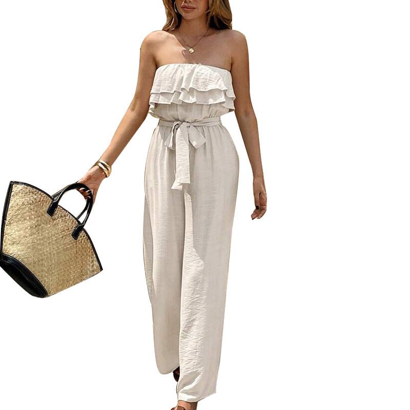 Miss | Jumpsuit Dames Tube Top Ruches Enkellengte - Geweven stof