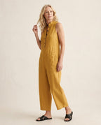 Jumpsuit mouwloos van linnen geel