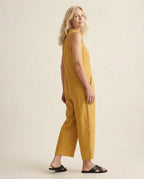 Jumpsuit mouwloos van linnen geel