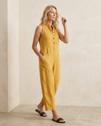 Jumpsuit mouwloos van linnen geel
