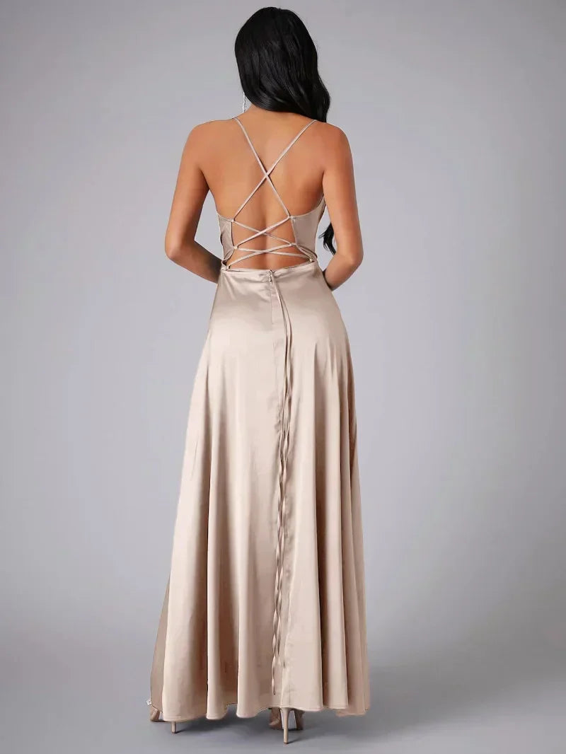 Miss | Jurk Dames Avond Maxi Split Open Rug - Satijn