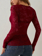 Miss | Top Dames V-hals Lange Mouw Slim Fit - Kant