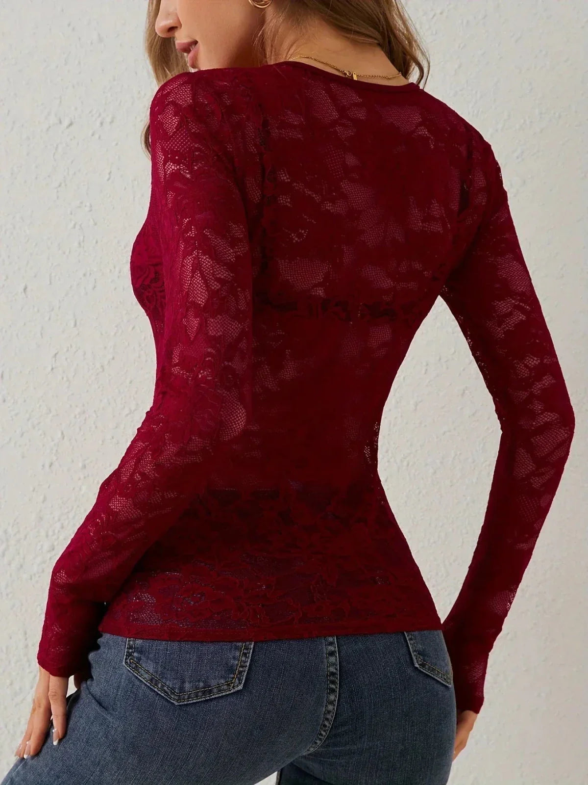 Miss | Top Dames V-hals Lange Mouw Slim Fit - Kant