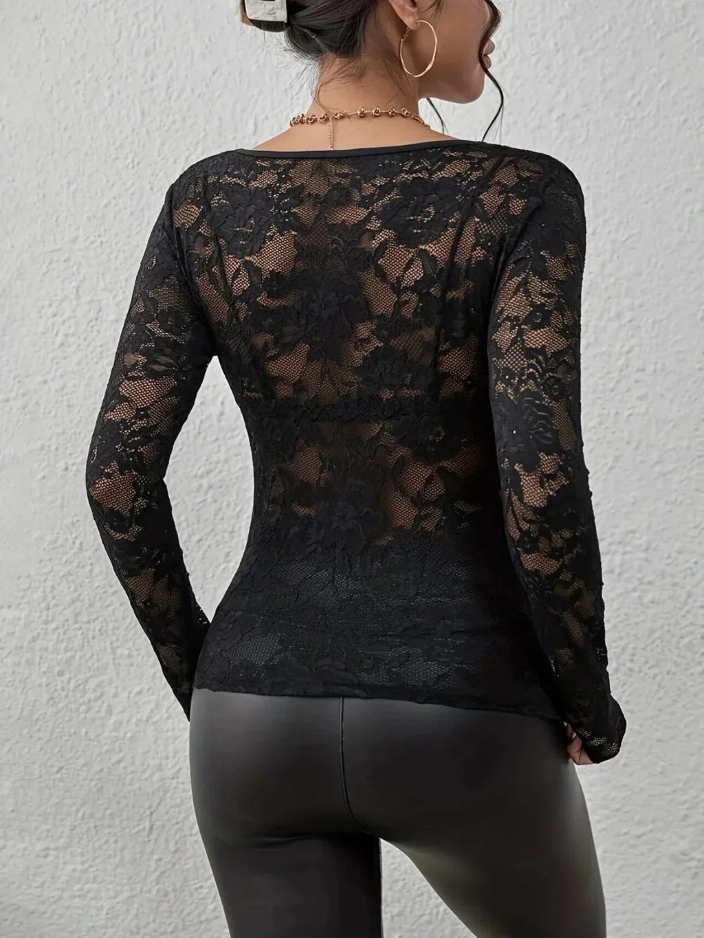 Miss | Top Dames V-hals Lange Mouw Slim Fit - Kant