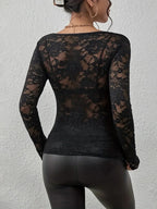 Miss | Top Dames V-hals Lange Mouw Slim Fit - Kant