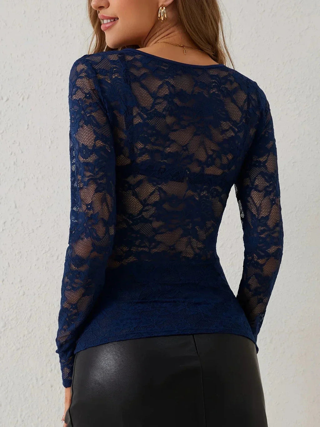 Miss | Top Dames V-hals Lange Mouw Slim Fit - Kant