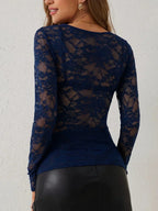 Miss | Top Dames V-hals Lange Mouw Slim Fit - Kant