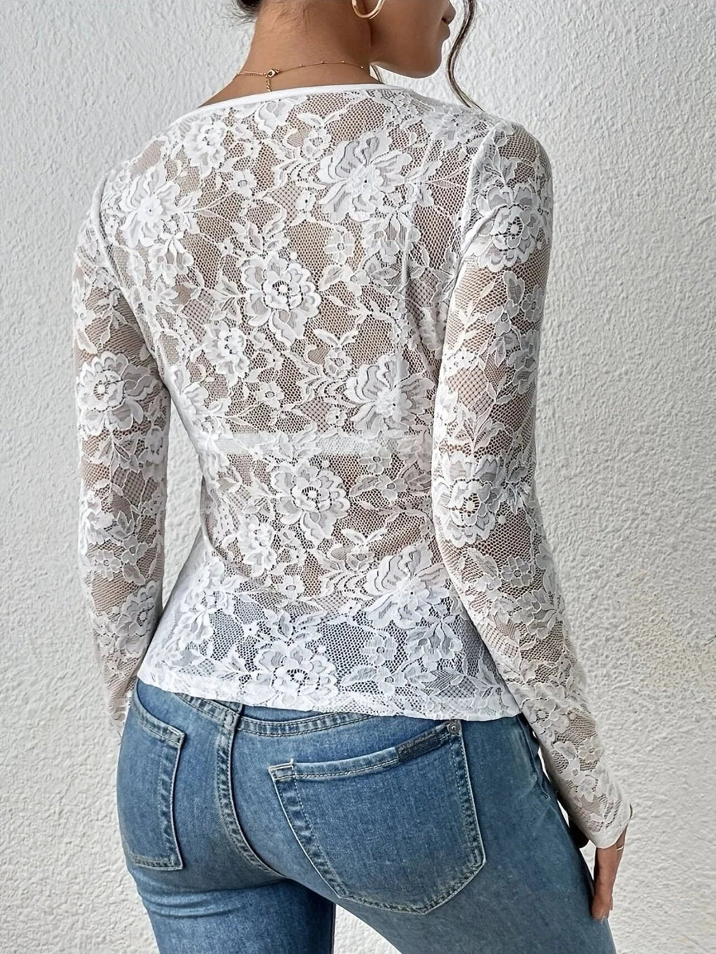 Miss | Top Dames V-hals Lange Mouw Slim Fit - Kant