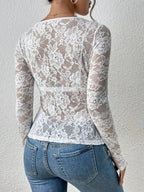 Miss | Top Dames V-hals Lange Mouw Slim Fit - Kant