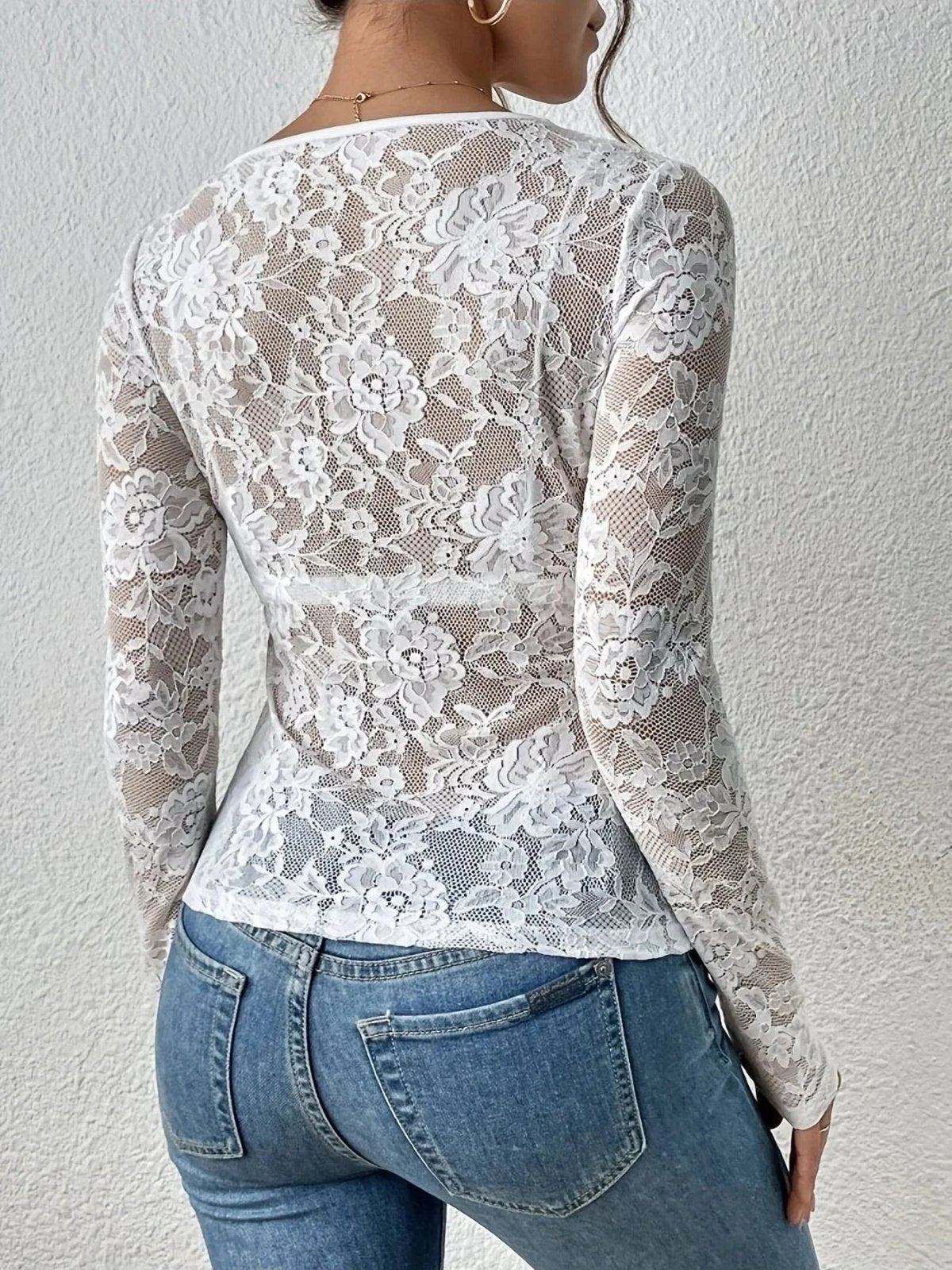 Miss | Top Dames V-hals Lange Mouw Slim Fit - Kant