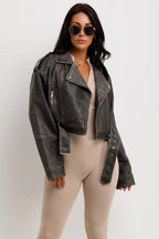 Miss | Biker Jacket Dames Casual Cropped - Kunstleer