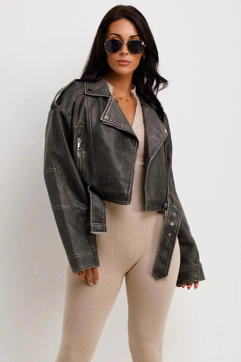 Miss | Biker Jacket Dames Casual Cropped - Kunstleer