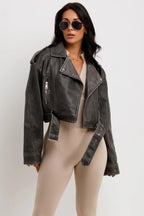 Miss | Biker Jacket Dames Casual Cropped - Kunstleer