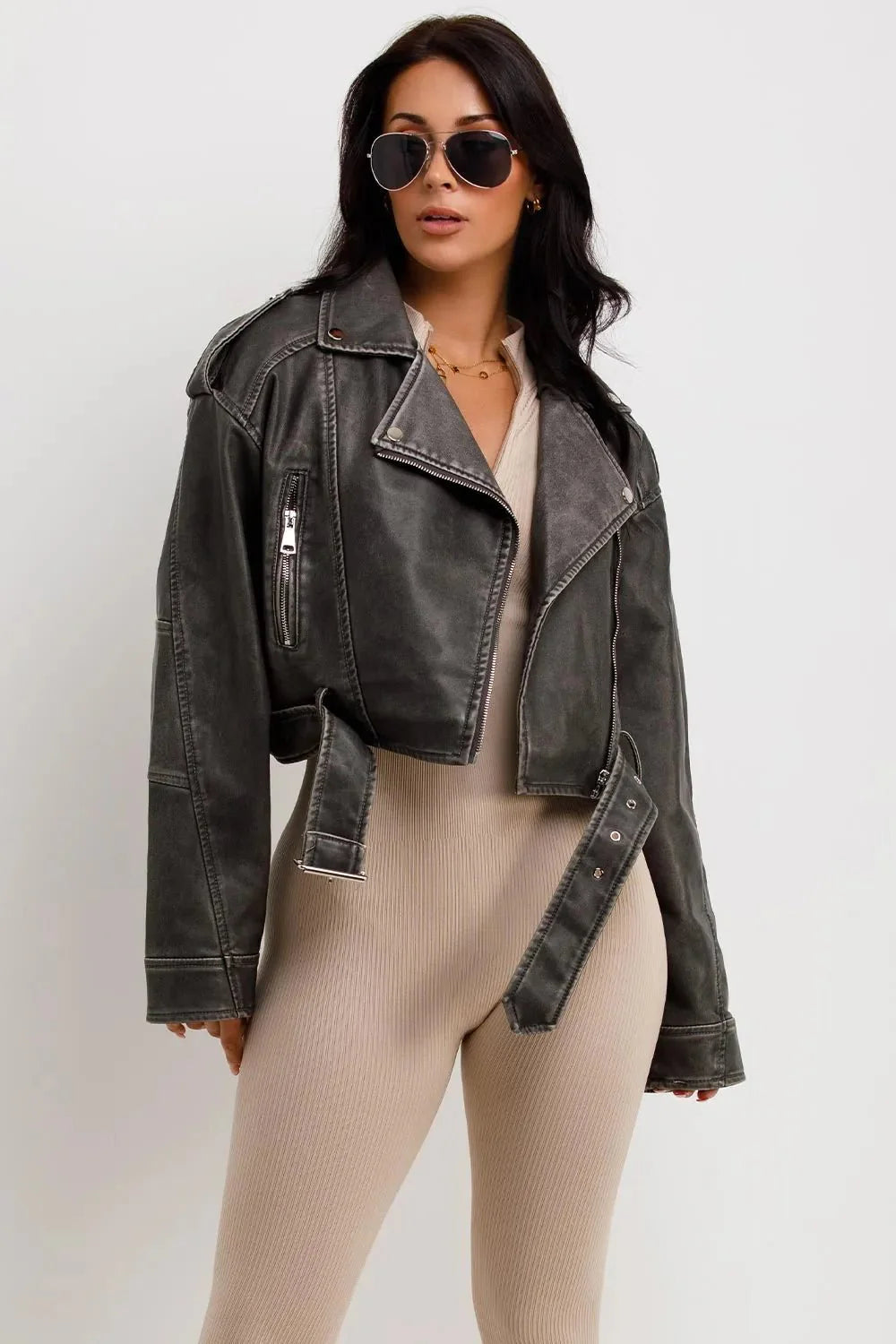 Miss | Biker Jacket Dames Casual Cropped - Kunstleer