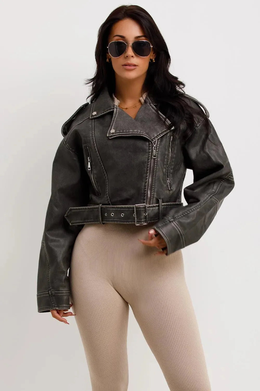 Miss | Biker Jacket Dames Casual Cropped - Kunstleer