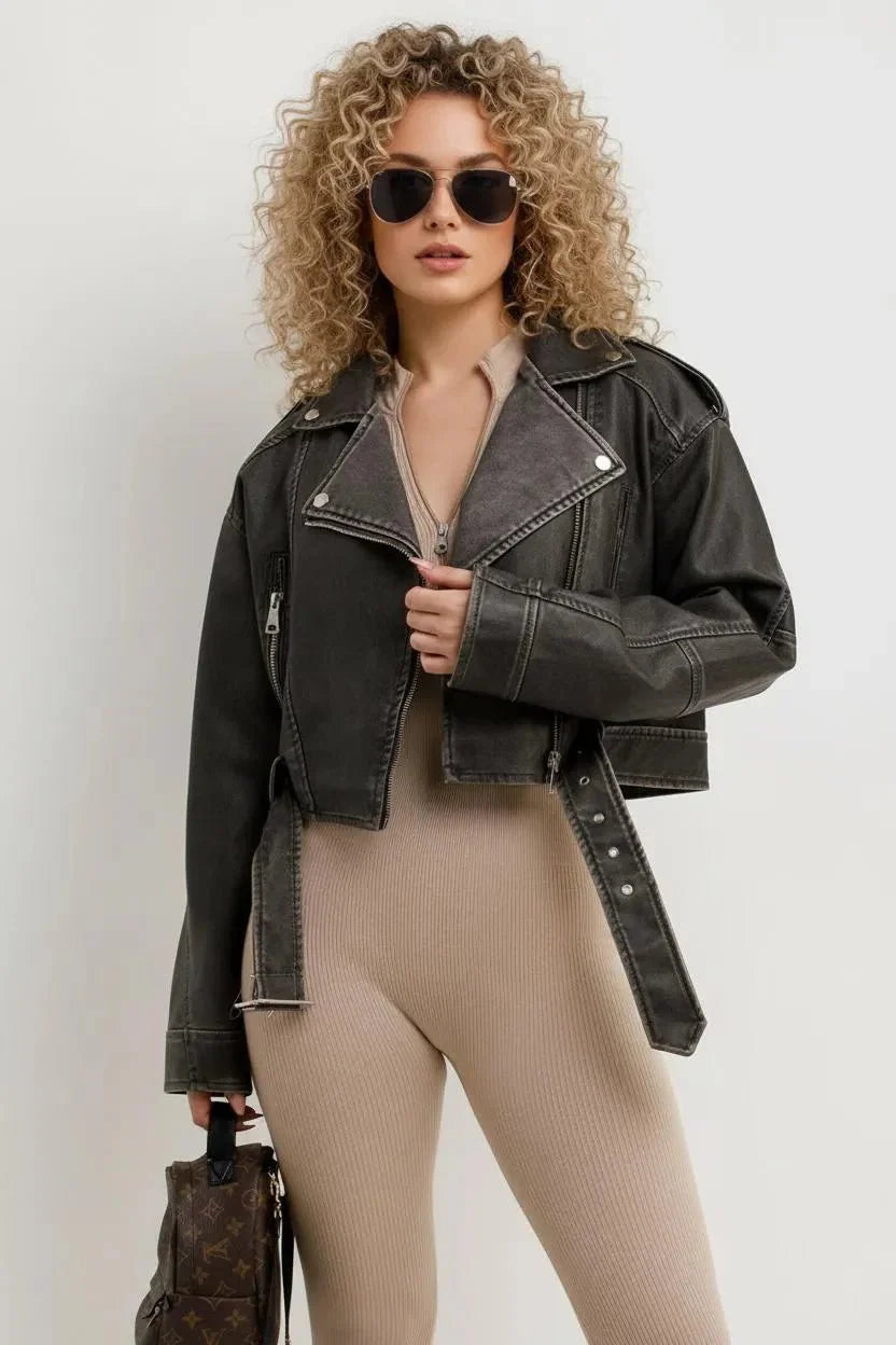 Miss | Biker Jacket Dames Casual Cropped - Kunstleer