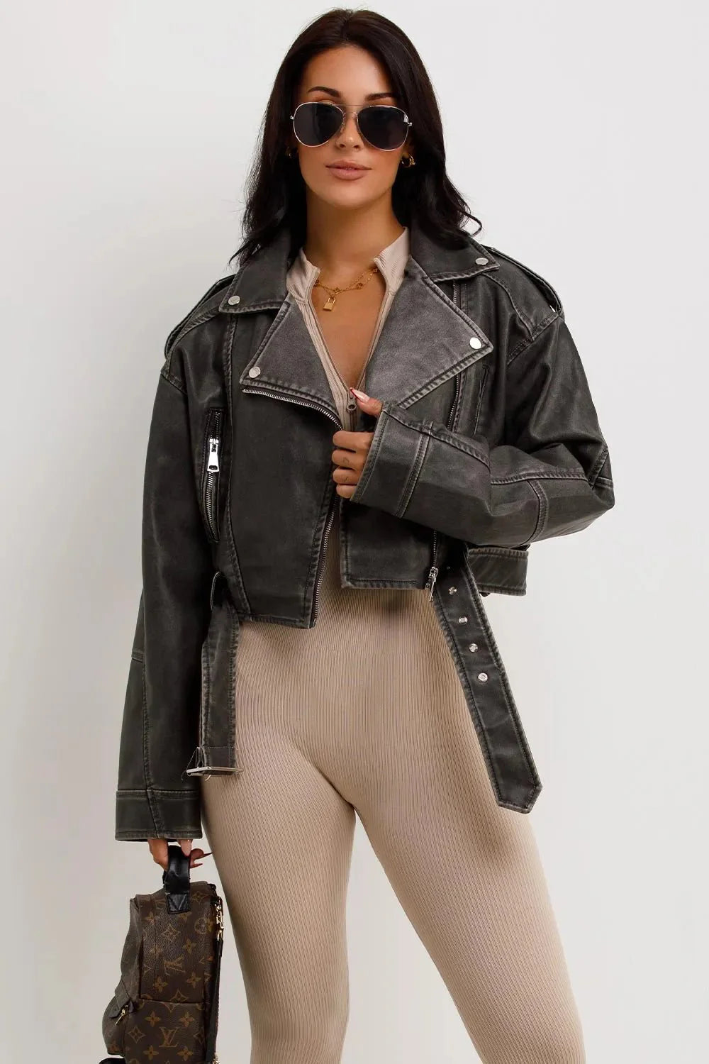 Miss | Biker Jacket Dames Casual Cropped - Kunstleer