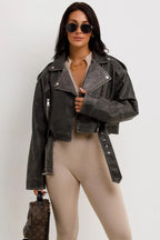 Miss | Biker Jacket Dames Casual Cropped - Kunstleer